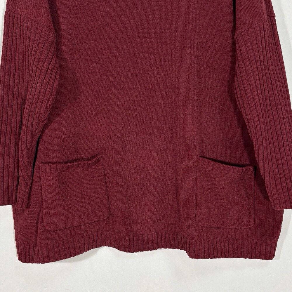 J Jill Chenille Oversized Sweater XL Burgundy Drop Shoulder Mock Neck Pockets - Picture 2 of 10